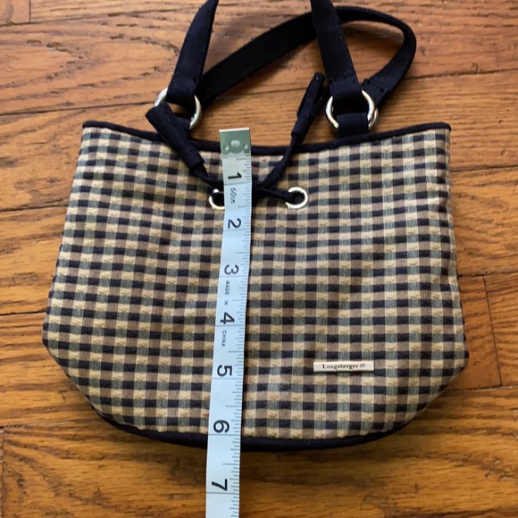 Longaberger Homestead Tan & Black Checked Gingham Fabric Purse Handbag - Picture 3 of 4